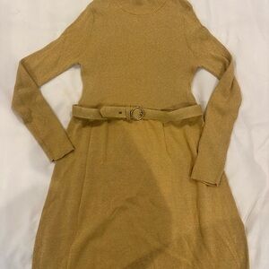 Free People Gold Mock Neck Knit Long Sleeve Dress